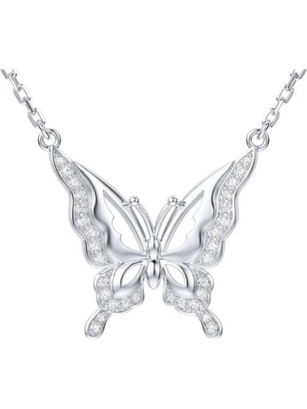 Moissanite Butterfly Pendant Necklace Sterling Silver Adjustable Chain Jewelry G